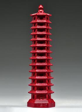 红色木雕十三层文昌塔摆件实木13层文昌塔客厅玄关书房装饰工艺品