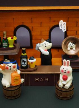 日式ZAKKA创意猫咪酒吧之夜调酒师三花猫钢琴微缩场景摆件decole