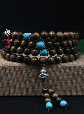 2026厂家 金丝楠木手串上色佛珠加蜜蜡顺纹楠木阴沉木手链手串