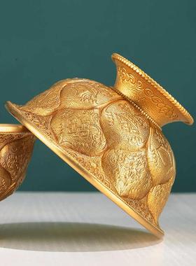 西藏式纯铜供水杯子慧宝八吉祥圣水杯莲花供佛供水碗大小号8/10cm