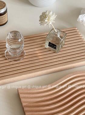 ins风北欧几何实木托 托盘日式风侘寂风收纳置物盘装饰拍照道具摆