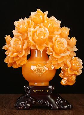 富贵平安摆件牡丹花瓶工艺品家居客厅电视柜入户玄关装饰乔迁礼物
