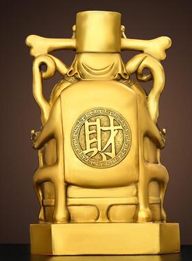 黄铜财神爷摆件家用文财神大聚宝盆装饰办公室店铺公司纯开 业礼