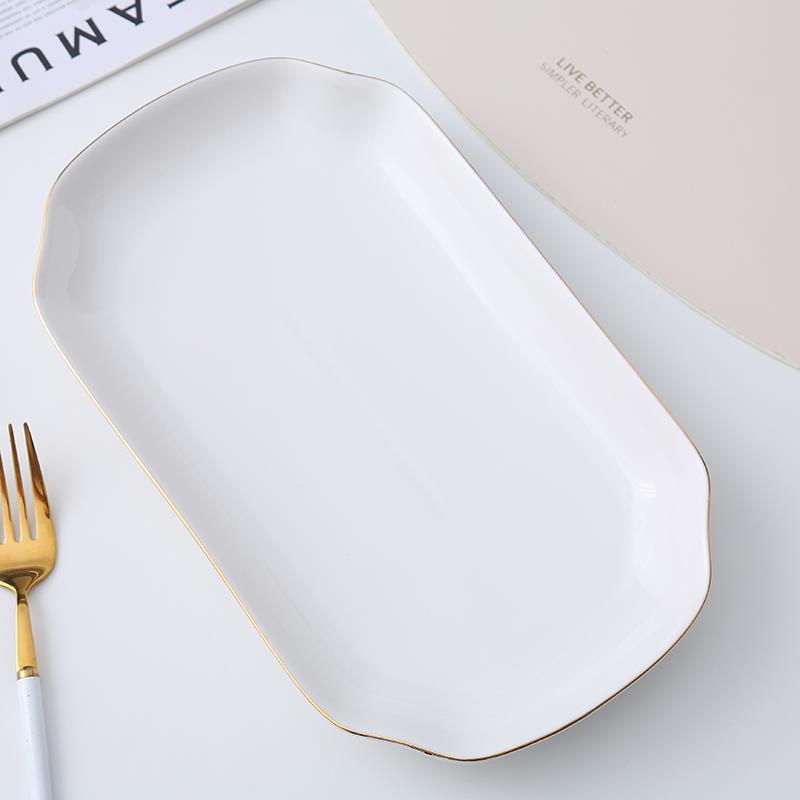 金边早餐盘圆形西餐盘家用碟子菜盘子平盘浅盘陶瓷牛排盘欧式餐具