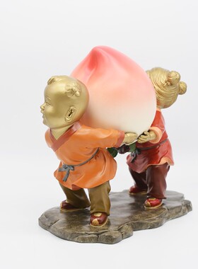 宏达 大号彩绘铜器家居摆件 童子祝寿 金童玉女寿桃吉祥礼品