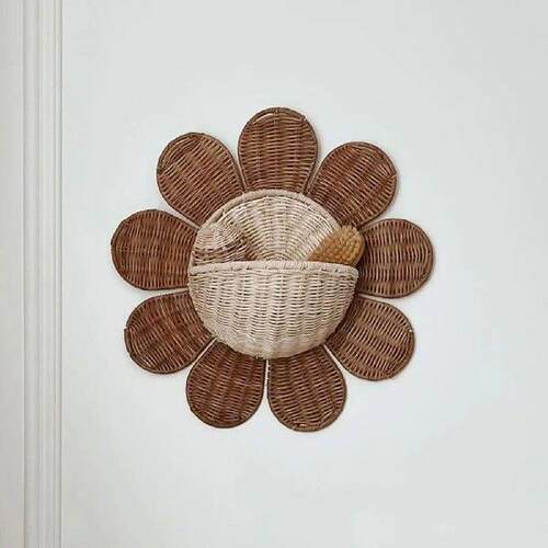 Wall Mount Basket Decorative Boho Rattan Mail Holder Woven - 图1