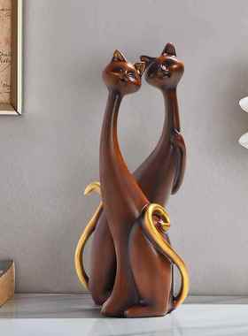 现代水转印猫摆件美式抽象工艺品创意网红炫彩猫咪卧室家居小摆件