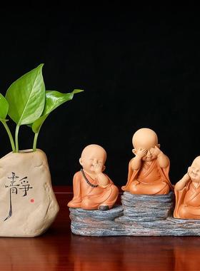 意迷你智慧小和尚摆件佛系禅意古书房茶台办公桌装饰日式创玩风偶