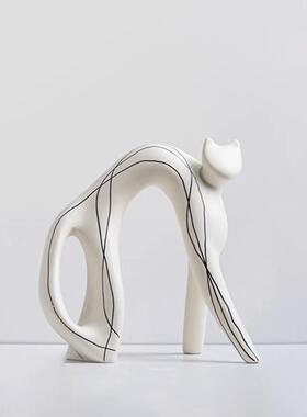 现代简约意简DS8818约线条抽象猫咪摆样板房售楼创处猫桌面软装摆