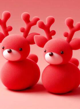 可爱卡通植绒圣诞麋鹿小鹿摆件工艺品树脂植绒动物礼品玩偶公仔