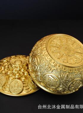 金蟾聚招宝盆带盖元宝桌UDX米聚米全黄铜摆件面家摆用商务件开业