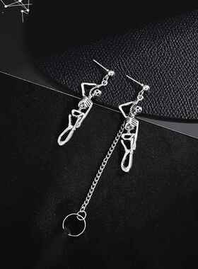 Skeleton Earrings Asymmetric Chain Earclips个性耳夹耳环