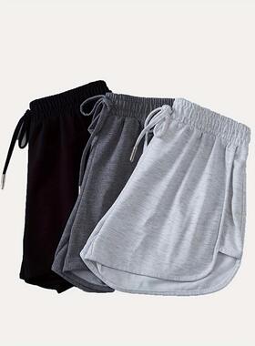 Women'S Solid Color Basic Fitted Shorts, Casual Comfy,