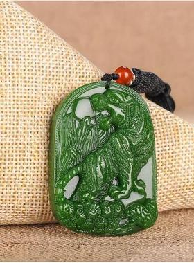 新疆和田玉碧玉老虎吊坠十二生肖虎玉牌上山虎挂件项链虎虎生威