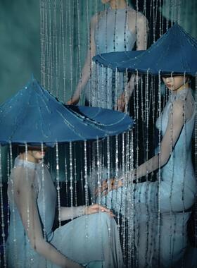 春晚同款古典舞喜雨舞蹈演出服饰古典舞蹈服喜雨斗笠流苏斗笠帽子