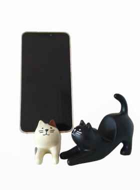 新款直销杂货伸懒腰白猫手机座平板ipad手机支架创意礼物树脂工艺