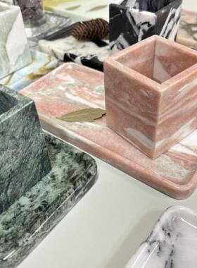 桌面整理收纳盘软装搭配天然大理石托 托盘现代简约奢石托 托盘小