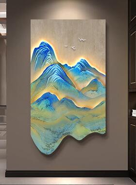 千里江山图挂画 画新中式玄关装饰画 画壁灯画 画山水画 画入户门