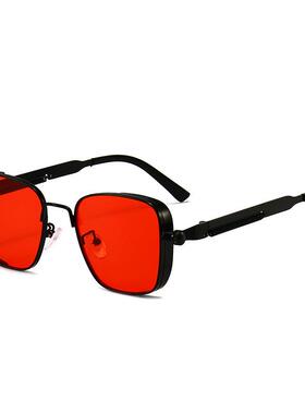 眼睛男士太阳镜开车用新款复古方框蒸汽朋克男太阳眼镜时尚个性金