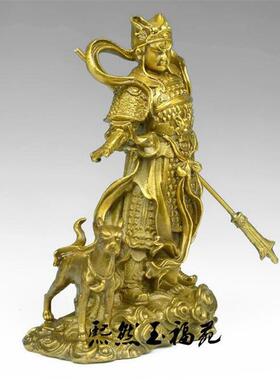 纯铜二郎神摆件杨戬铜像 二郎真君哮天犬神像铜器风水工艺品