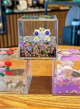 2025创意方砖压克力流沙入油摆件大方块精致少女心桌面装饰小礼品