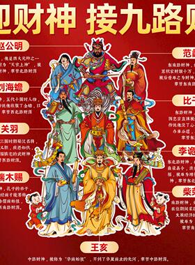 2026新款马年五路财神年画九路财神贴纸招财门贴挂画入户门装饰画