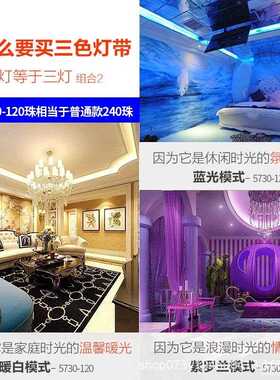 5730三色变光柔性室内户外防雨高压超亮双排七彩全铜遥控led灯带