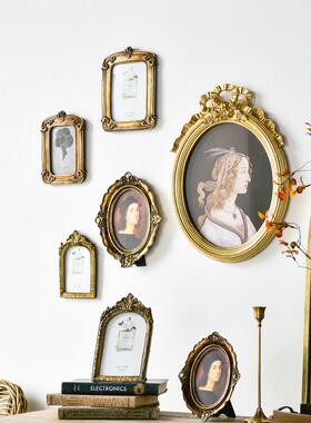 美式复古宫廷树脂相框家居装饰壁挂文艺仿木轻奢雕花画框摆设