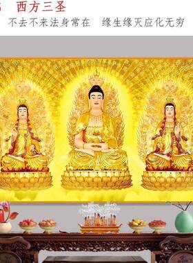 西方三圣画像装饰画家用供奉佛像挂画阿弥陀佛三尊佛观音菩萨壁画