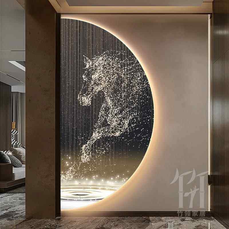 现代轻奢玄关装饰画走廊过道正对门壁画麋鹿九鱼图半圆背景墙挂画,淘宝优惠券,粉丝福利购,淘宝优惠卷