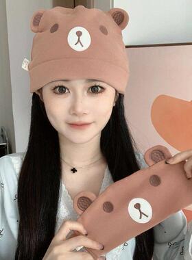 月子帽薄款春夏布布熊月子发带加宽加大产妇头巾孕妇护额防风