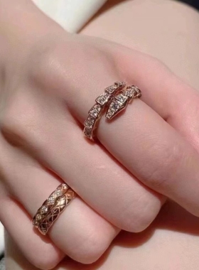 公价7.34万】99新宝格丽窄版玫瑰金满钻蛇形戒指AN858522正品二手