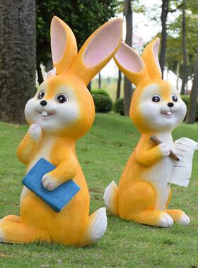 幼儿园儿童书店门口橱窗装饰品卡通动物兔子雕塑别墅庭院花园摆件