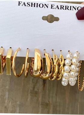 earrings women 金属耳圈覆古耳饰赫本风耳环套装6件套earring