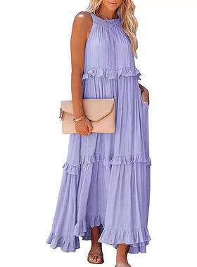 NEW Women's Maxi Summer Dress – Sleeveless Halter Neck Flow