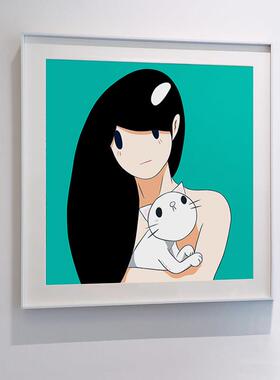 天野健版画Venus日本潮流艺术装饰画潮画女孩卧室挂画 维纳斯和猫