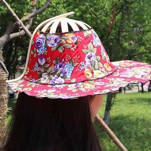 新款扇帽竹子折叠扇子帽户外遮阳帽扇子帽子两用折叠扇帽旅游帽子 - 图1