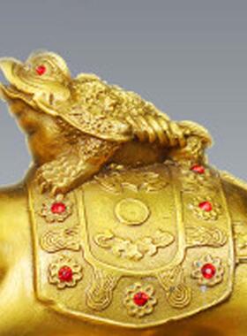黄铜象上金蟾摆件大中小号金蟾骑象家居摆设工艺品