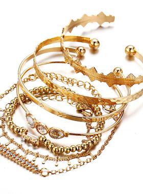 bracelets women 7-piece set覆古朋克风满钻手錬手镯套装7件套