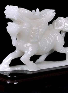 摆件麒麟家居饰品玉石阿富汗摆件雕刻手工玉器送礼白玉玉麒麟