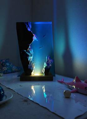 手工创意实木树脂灯海洋潜水员桌面摆件艺术小夜灯气氛灯礼物饰品