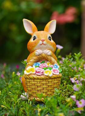 创意仿真太阳能兔子提篮装饰摆件家居装饰花园庭院树脂工艺品套装