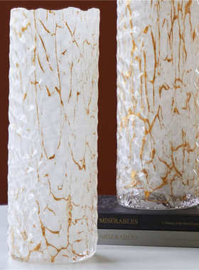 轻奢高级大理纹白金直筒圆柱玻璃花瓶茶几餐桌台面酒店样板房装饰