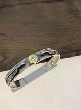 正品不泰同银匠 92台5纯银双羽男毛鹰开口手镯银抖音阿nic潮同款