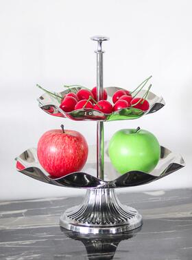 双层不锈花钢台艺术瓣果盘摆件酒店前双层零装食干果YGF置物盘软