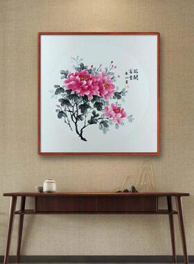 圆形国画宣卡纸38x38cm手绘写意花鸟牡丹兰花竹子未落款小品