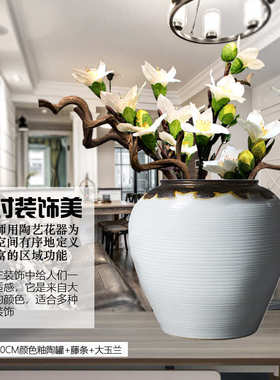 简欧白色景德镇手工陶瓷落地花瓶样板房酒店会所干支陶罐花器摆设