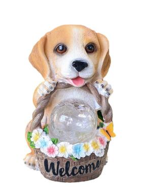 户外花园太阳能灯小狗猫头鹰摆件庭院景观树脂动物欢迎牌摆件