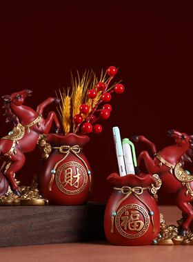 日本进口招财摆件发财树马上有钱玄关收纳客厅乔迁新居礼品笔筒插