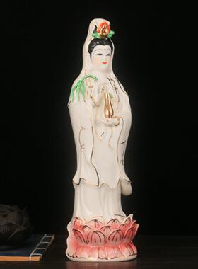 陶瓷站莲花观音居家摆件南海观世音菩萨观音娘娘佛像陶瓷立式观音